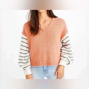 Madewell Sweater Womens Size XS Multicolor Striped V-Neck Balloon Sleeve Knit